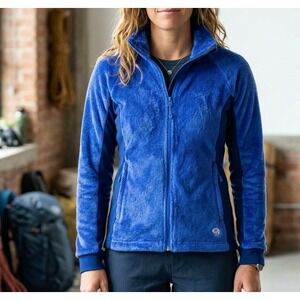 MOUNTAIN HARDWEAR Fleece Jacket Womens XS Blue Plush Fuzzy Zip Up Monkey Hiking